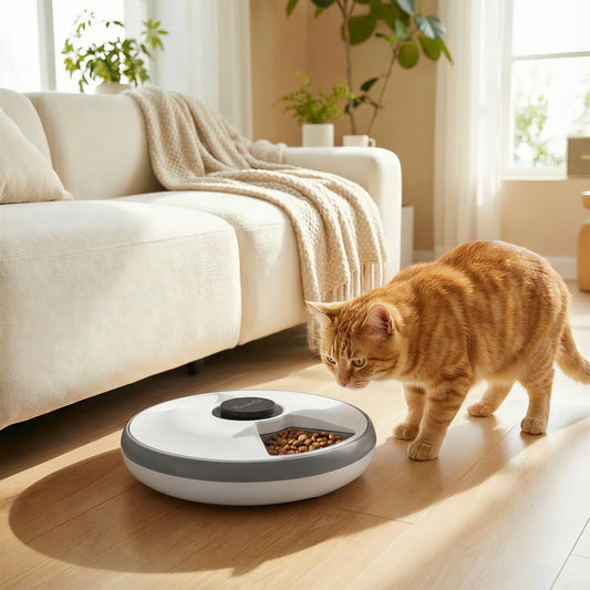 Automatic Cat Feeder | 6-Meal Programmable Timer | Ice Pack | Wet & Dry Food | LED Screen | Grey