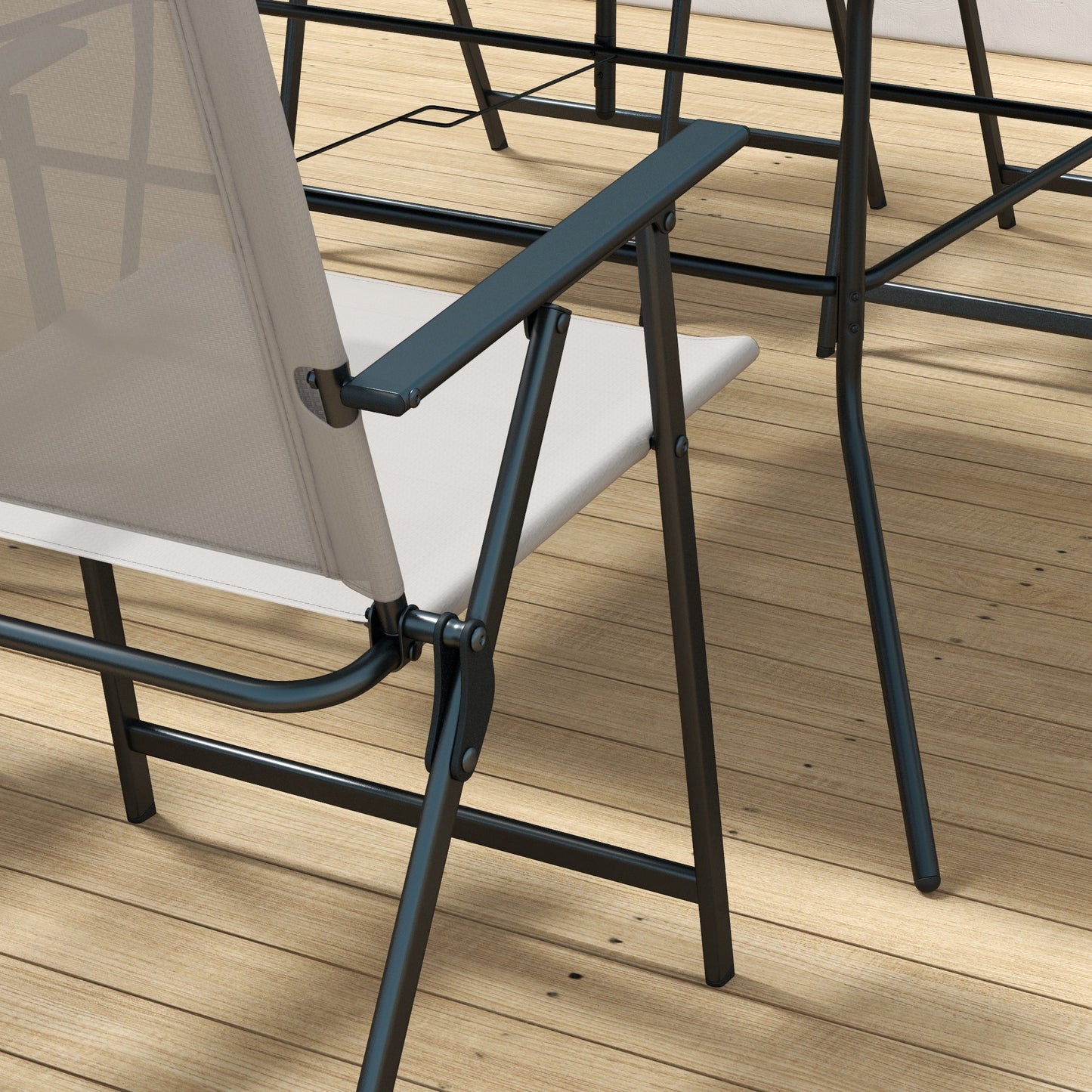 Outsunny 7 Pieces Metal Garden Furniture Set with Folding Chairs, Patio Dining Set, 6 Seater Outdoor Table and Chairs with Tempered Glass Top, Grey