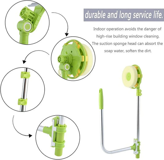 Dayplus Mulpurpose 2 in 1 Window Cleaning Tool-U Shaped Telescopic High Rise Window Cleaner, Adjustable Sponge Head&Squeegees