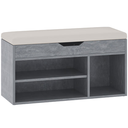 Shoes Cabinet Bench Hidden Storage Padded Seat Organiser Footwear Rack Hallway Grey Wood Grain