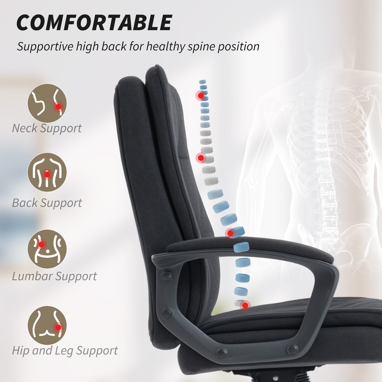 Linen-Look Double-Padded Office Chair - Black