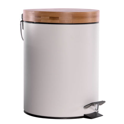 Maison & White 5L Bathroom Bin with Bamboo Lid | Matt White Steel | Foot Pedal | Soft-Close Lid | Removable Inner Basket | Fingerprint Resistant | 27.5x20.5x20.5cm | 2-Year Warranty