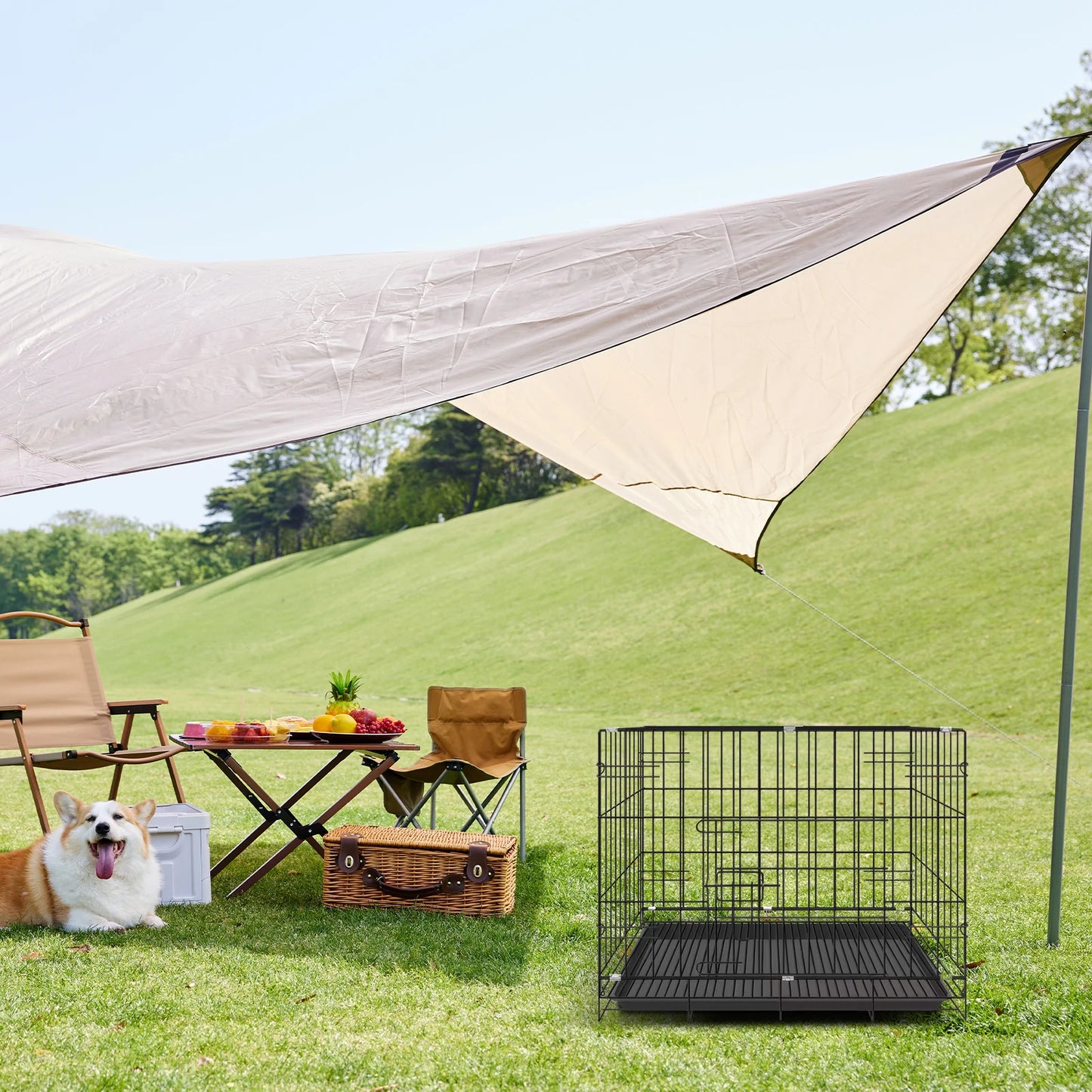 Folding Dog Cage Separate Pet Kennel for Indoor Outdoor Travel (60X42X50Cm)