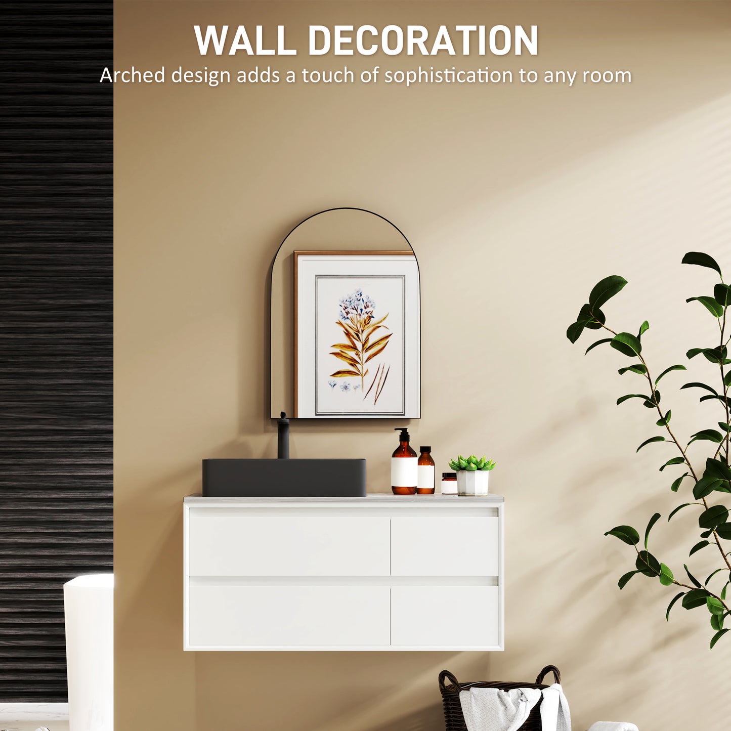 50 x 70cm Arched Home Mirror - Black