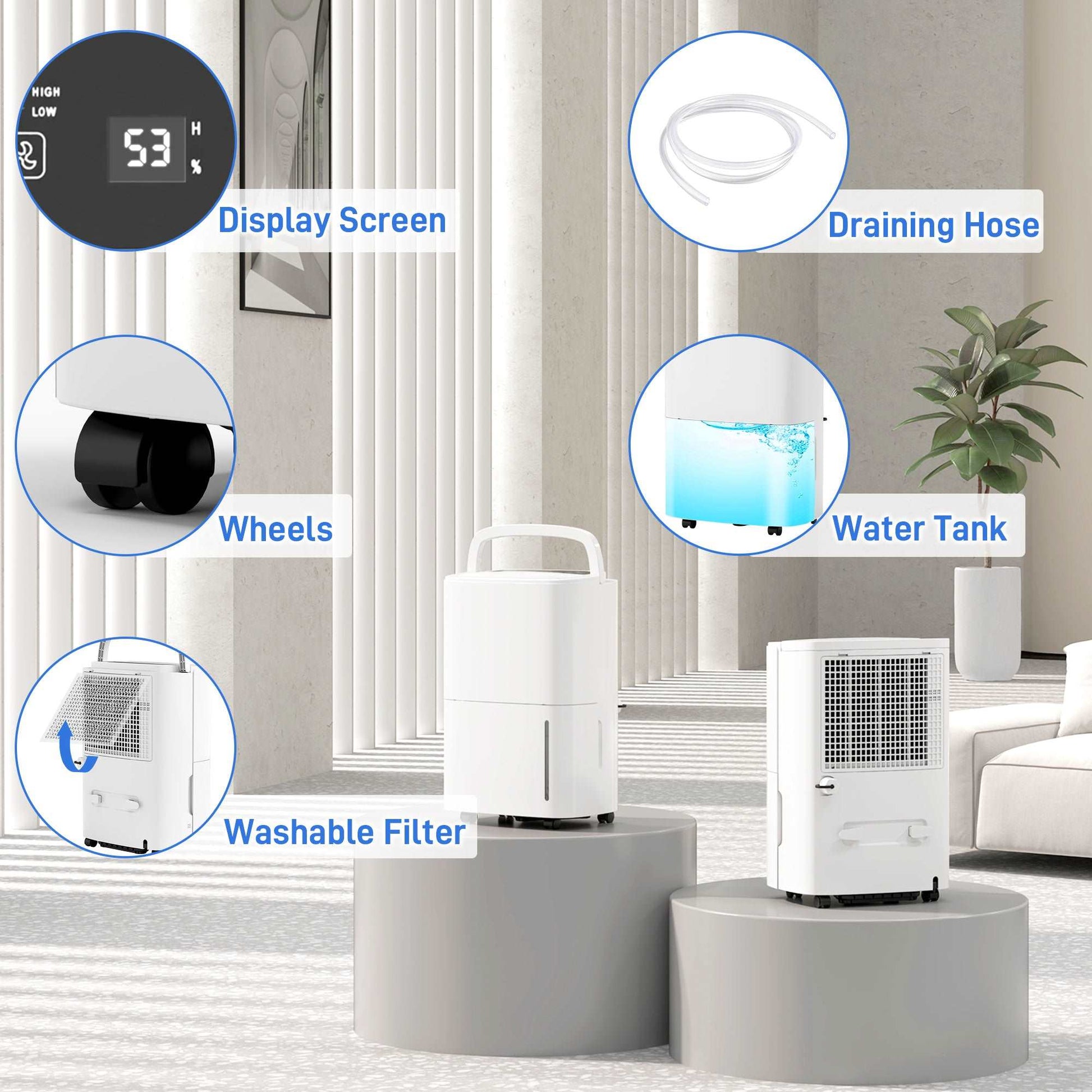 20L/Day Dehumidifier W/ Continuous Drainage, 5L Water Tank, 24H Timer for Home Damp, Bedroom, Condensation, Mould, Laundry Drying