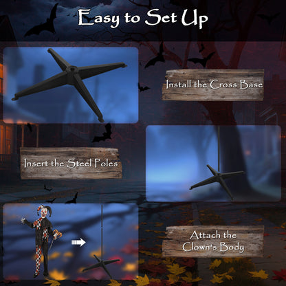 183 cm Life Size Halloween Animated Clown & Skull Staff with Red Light Up Eyes, Sound Activated Moving Arms & Head, Scary Clown Halloween Decorations, Battery Operated, Indoor Party Props