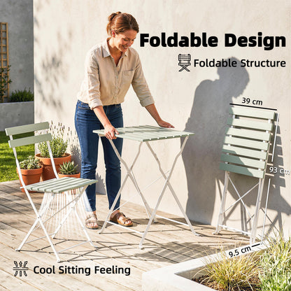 Outsunny Outdoor Bistro Set Folding Patio Furniture Set with 2 Chairs Table for 2 People White and Green
