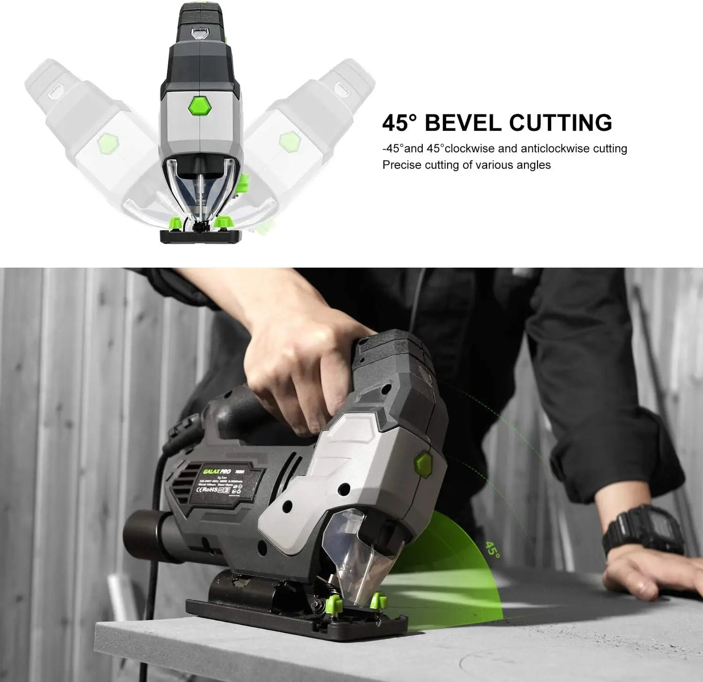 GALAX PRO 800W Powerful Motor Jigsaw Adjustable ±45° Cutting 3000 RPM Electric Saber Saw Wood Tool for DIY Woodworking Chainsaw