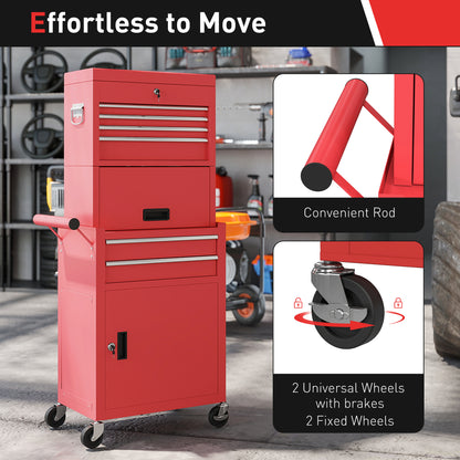 Three-Part Steel Locking Tool Storage Cabinet Chest - Red / Black