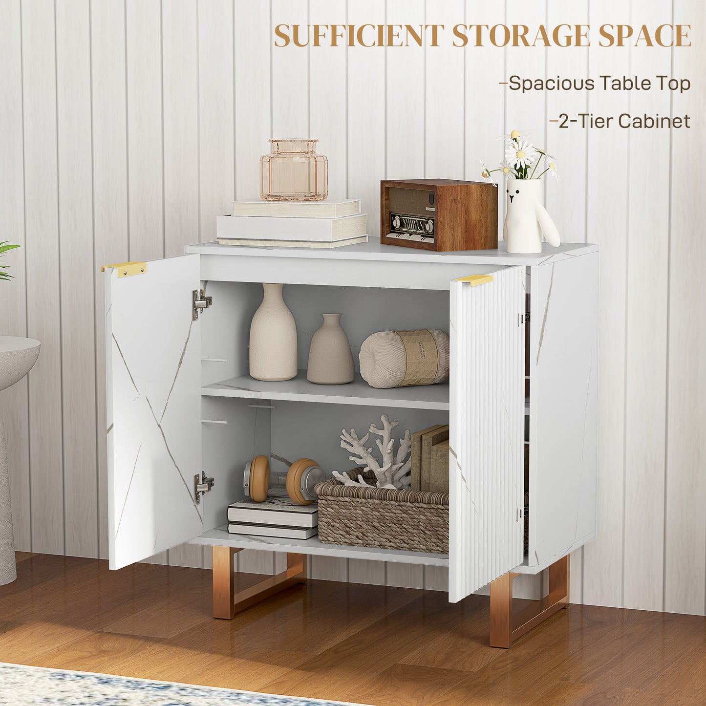 Elegant Storage Sideboard - White/Gold-Tone