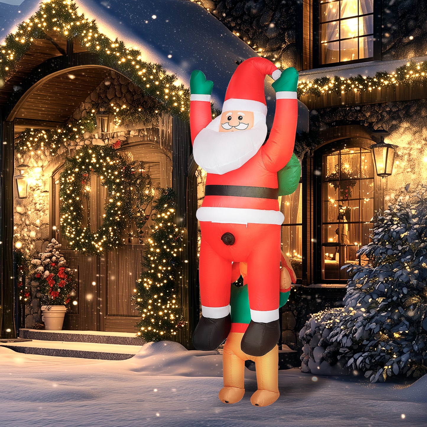 Outsunny 7FT Hanging Christmas Inflatable Santa with Dog, Christmas Blow Up Decoration with Built-in LED Lights for Garden, Indoor Outdoor Home Decor