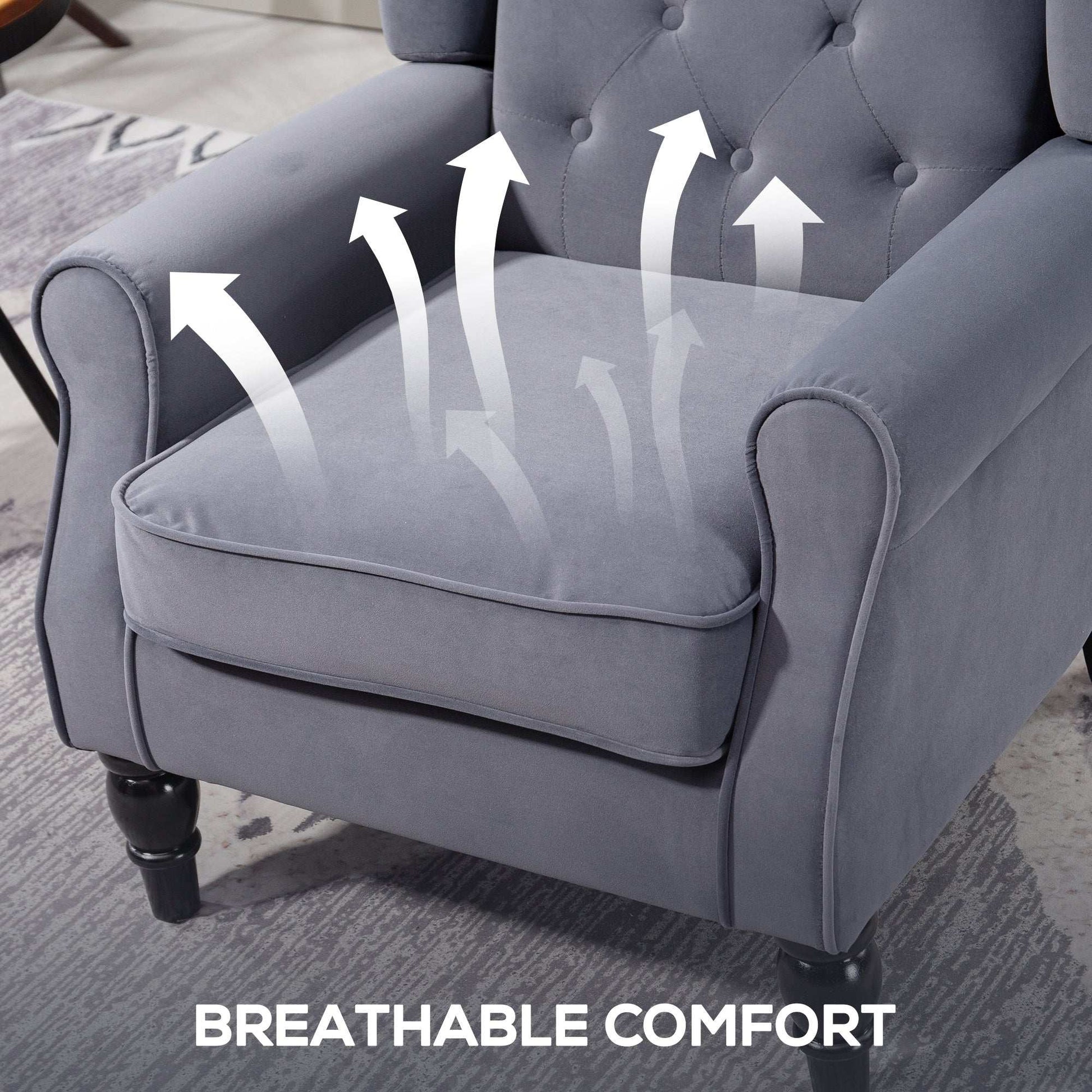 Retro Vintage Style Wingback Accent Chair, Upholstered Button Tufted Occasional Chair for Living Room and Bedroom, Charcoal Grey