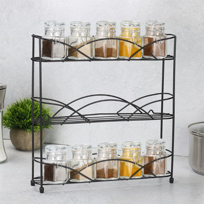 Maison & White 3 Tier Herb & Spice Rack | Black | Stainless Steel | 34x33x7cm | Free-Standing or Wall-Mounted | Non-Slip Feet | 2-Year Warranty
