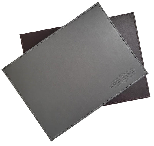 Faux Leather Placemats & Coasters | 12-Piece Set | 6 Placemats & 6 Coasters | Heat Resistant to 55°C | Wipe Clean | 21.5x28.9cm Mats | 10x10cm Coasters | 2-Year Warranty | Grey