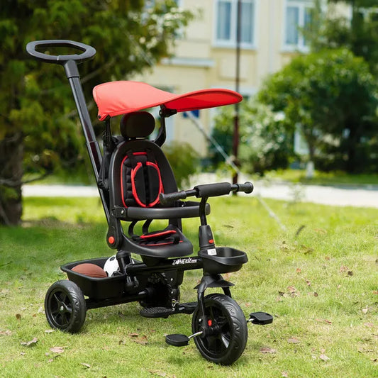4 in 1 Baby Tricycle w/ Reversible Angle Adjustable Seat Removable Handle Red