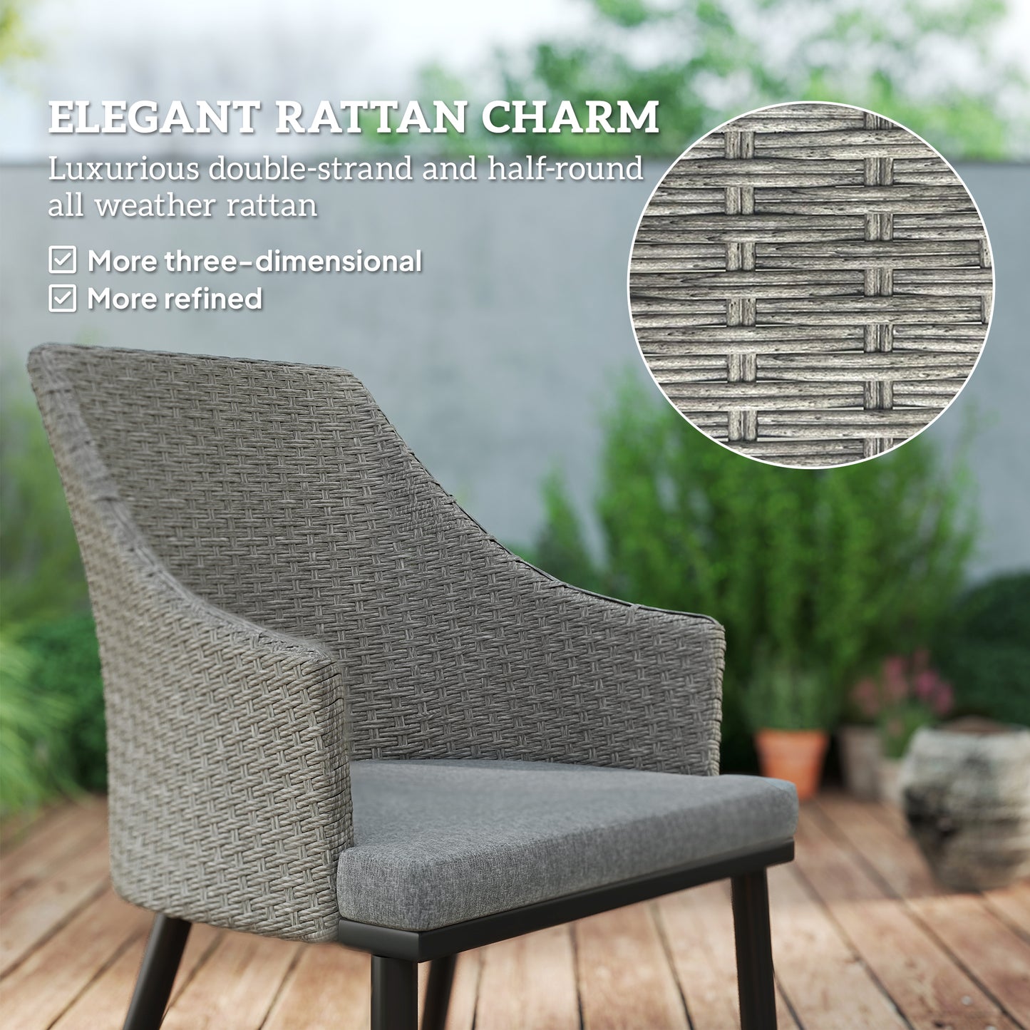 Outsunny 6 Seater Rattan Dining Set with Cushions, Garden Furniture Set, Wicker Outdoor Furniture for Patio, Balcony, Grey