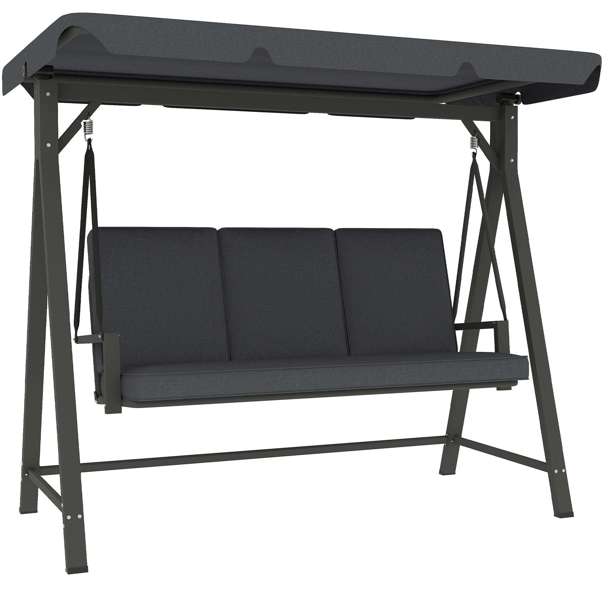 Outsunny Three-Seater Garden Swing Bench, with Adjustable Canopy - Dark Grey