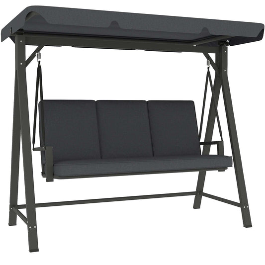 Outsunny Three-Seater Garden Swing Bench, with Adjustable Canopy - Dark Grey