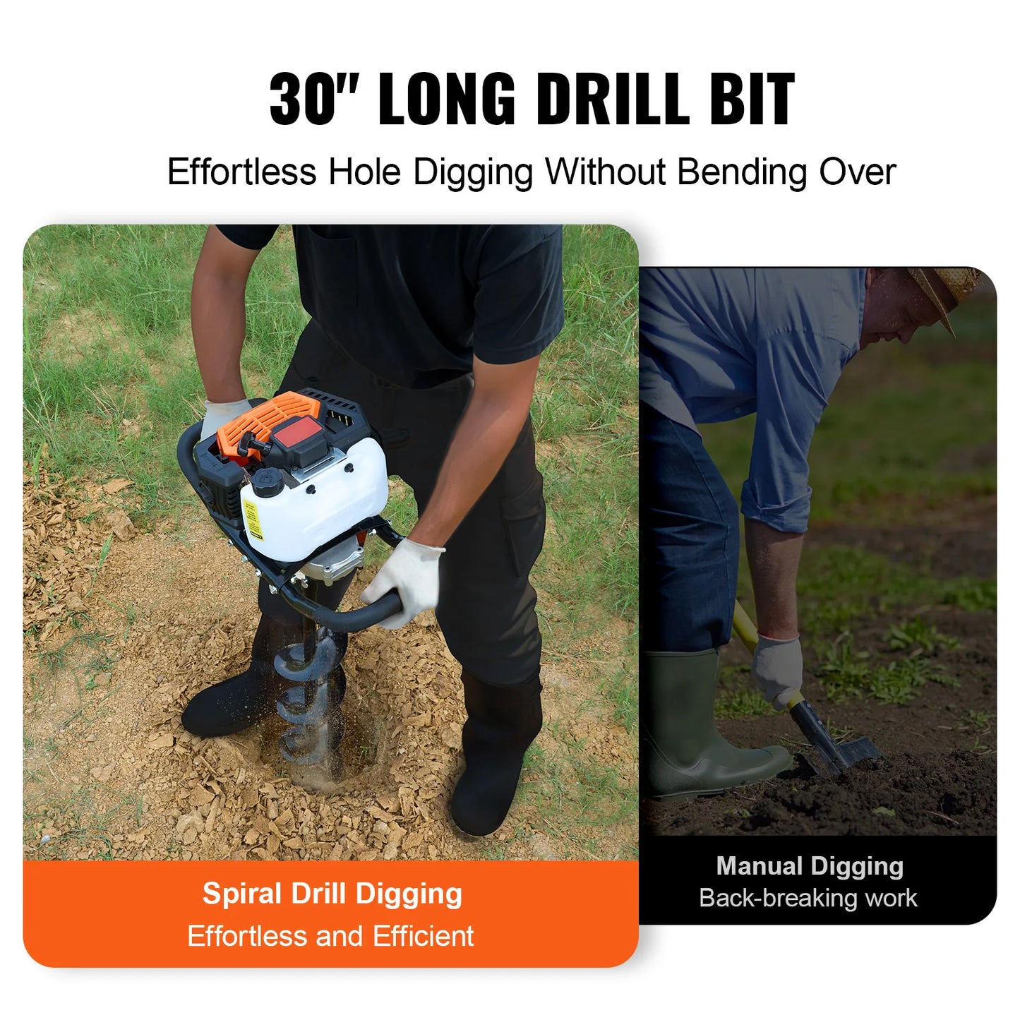 Succebuy Post Hole Digger Gas Powered 52CC 1450W Earth Auger Gas Auger W/ 6”&10” Auger Drill Action Design Bits& Extension Rods