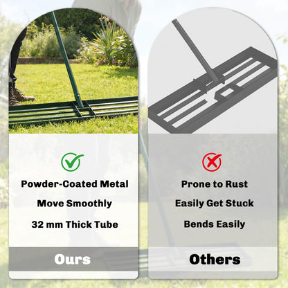 113cm Lawn Levelling Rake / Lawn Lute | 3-Section Handle 169cm | Rust-Resistant Metal | Green