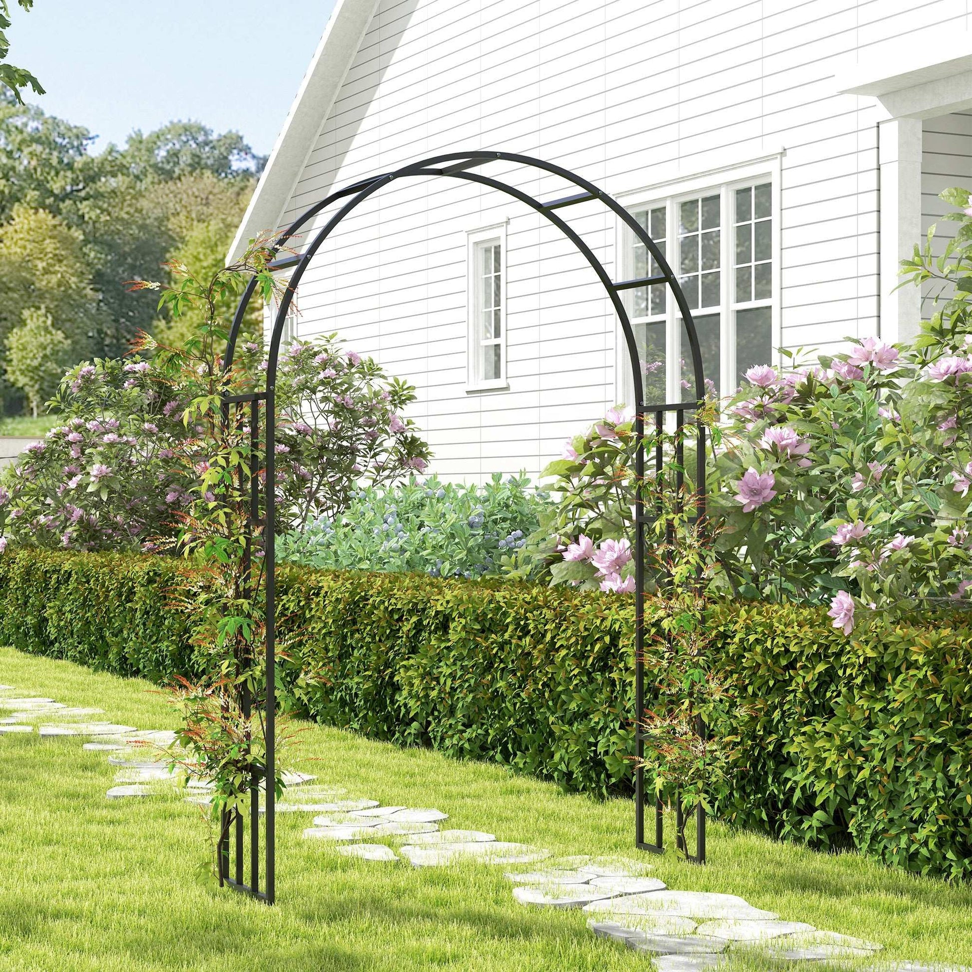 Steel Garden Arch, 2.2m High x 1.5m Wide Metal Garden Trellis for Climbing Plants Roses Wisteria Vines, Outdoor Wedding Arch for Bridal Party