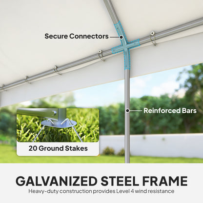 6x4m Party Tent Marquee | Galvanised Steel | UPF30+ Canopy | 2 Windows & Doors | 20 Stakes | White