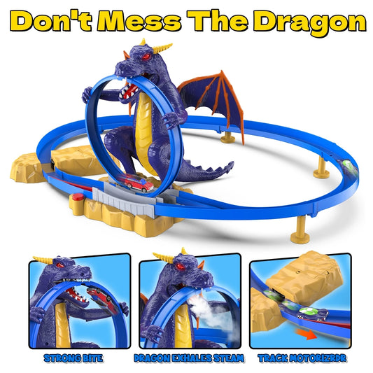VATOS Dragon Fury Track Cars Set Toy Christmas Gift Dragon Bite the Car Spray Tracks Racing Car Indoor Game 2 Players Kids Boys