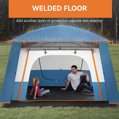 4-6 Man Camping Tent, Double Layer Tunnel Tent with Porch, Living Area and 2 Bedrooms, Sewn in Groundsheet, 3000mm Waterproof and UPF 30+