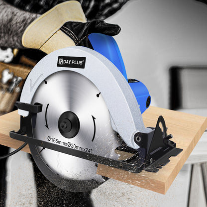 Circular Saw, 1500W 5000RPM Electric Power Circular Saw With Laser Guide,0 to 45° Bevel Angle, 180mm Saw Blade,55mm