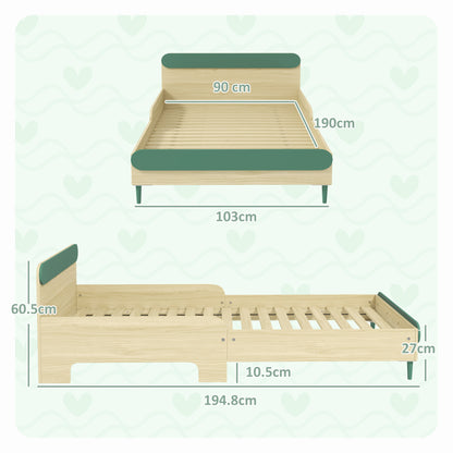 Toddler Bed with Safety Rail for Ages 3-10 Years, 195 x 103 x 60.5cm, Green