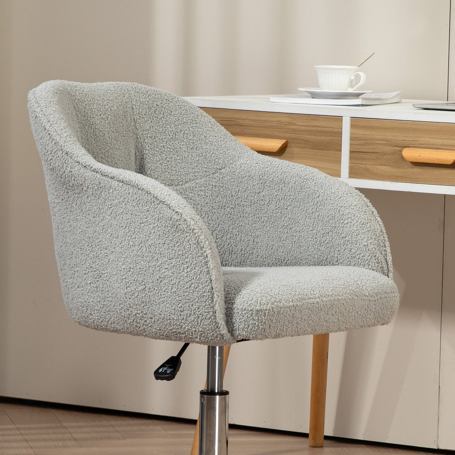 Computer Desk Chair, Fabric Swivel Office Chair, Makeup Vanity Chair with Height Adjustable, Wheels, for Home Study Bedroom, Grey