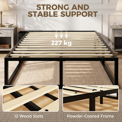 3ft Single Bed Frame | 12 Slats | Metal Platform | Storage Bag | Anti-Slip Pads | 227kg Capacity | Black