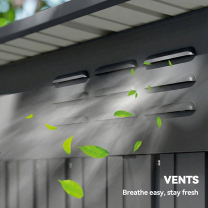 Galvanised Steel Garden Storage Shed | Aluminium Slot-Base Easy Assembly | 50% Fewer Screws | Sliding Door | Integrated Vents | 50kg/m² Snow Load | 159x106x181cm | 1.37m² | Light Grey
