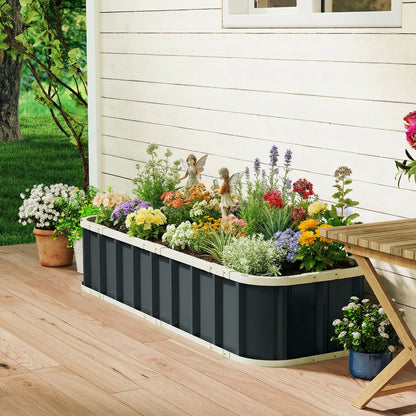 Galvanised Steel Raised Garden Bed | Folded Safety Edges | Snap-On Tool-Free Assembly | Powder-Coated Rust-Resistant | Open Bottom | 165x52x31cm | Herbs Flowers & Veg | Dark Grey