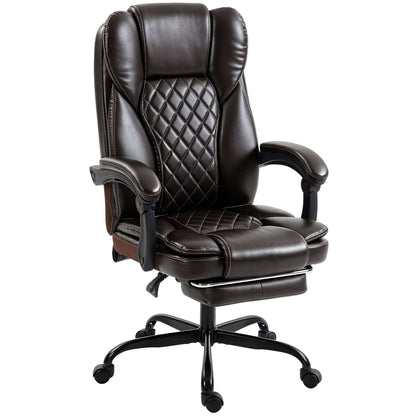 High-Back Executive Reclining Office Chair | 90-135° Recline | Linkage Armrests | Retractable Footrest | Pocket Spring & Foam Seat | PU Leather | EN1335 & BS5852 | 120kg | Brown
