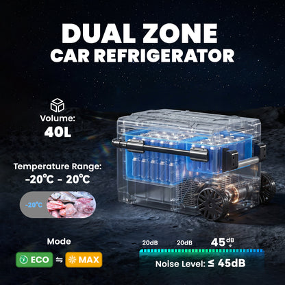 Outsunny 40L Compressor Car Fridge Freezer, Dual Zone Camping Refrigerator with App Control, Telescopic Handle, -20°C-20°C