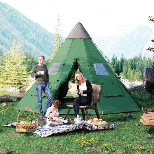 Outsunny 6 Men Tipi Tent with Carry Bag - Green / Orange