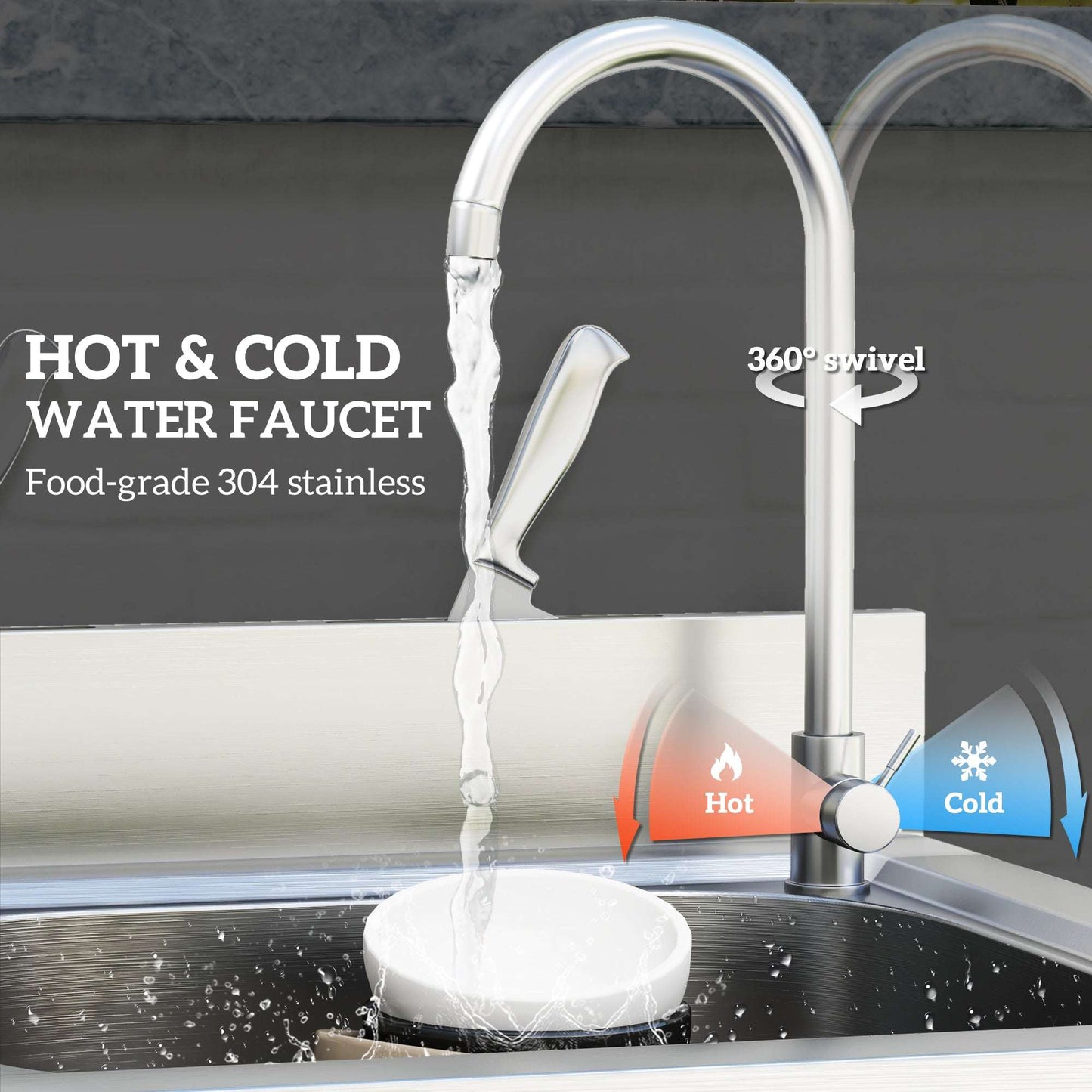 Outdoor Utility Sink, Free Standing Single Bowl Kitchen Sink with Cold and Hot Water Pipe and Storage Shelf for Laundry Garage, Silver Tone