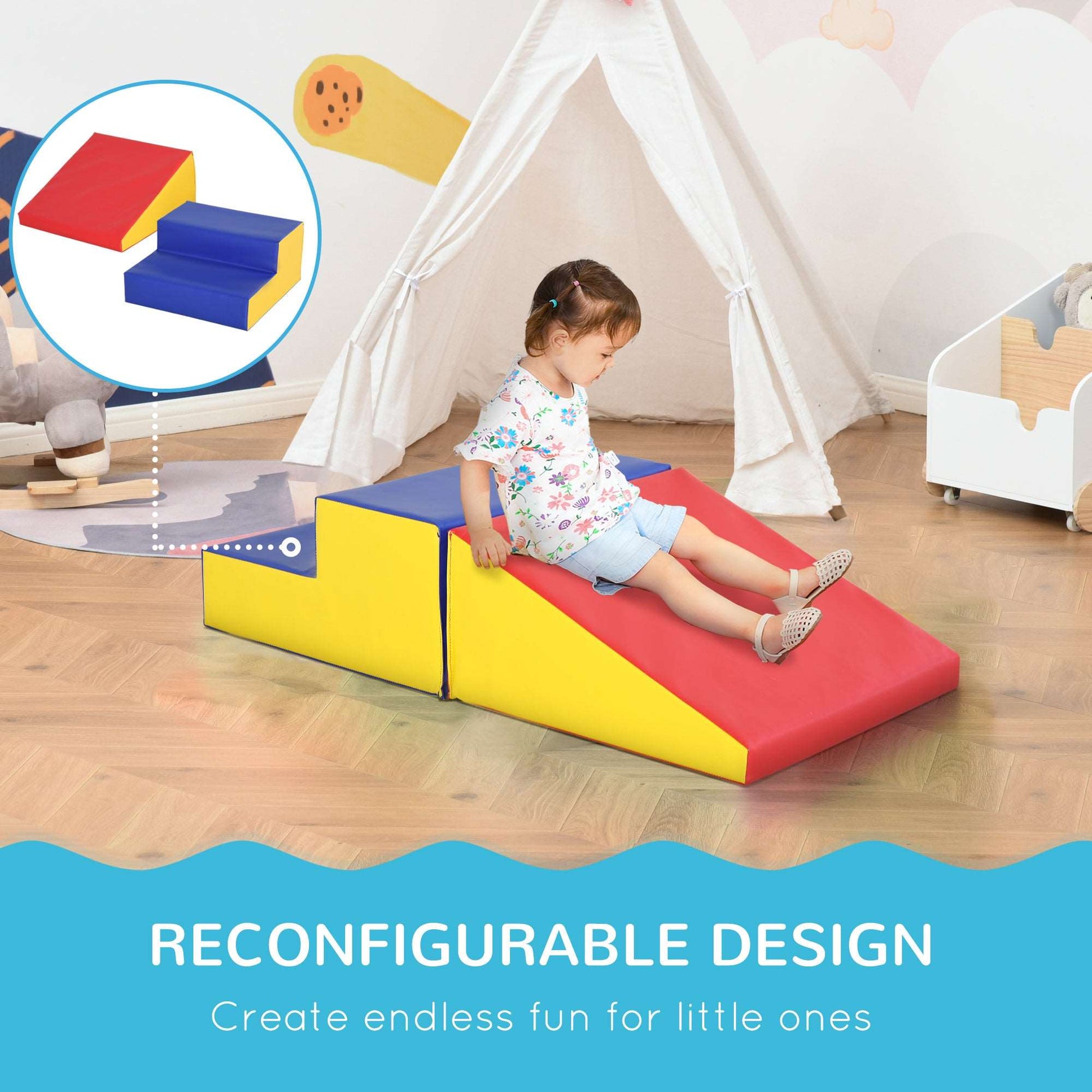 2 Piece Soft Play Set for Toddler Climb and Crawl, for 12-36 Months, Red