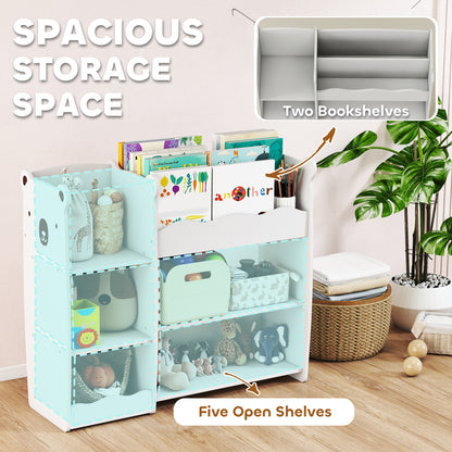 Kids Toy Storage Unit & Bookshelf – Bear Design, Sectioned Shelves, 79cm Child-Height, MDF, For Bedroom, Nursery & Playroom – White