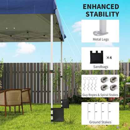 3x3m Pop-Up Gazebo with Flip-Down Wheels & One-Push Central Lock | UPF50+ 210D Oxford Fabric | Top Mesh Vent | 3-Height Adjustment | 4 Sandbags, 4 Guy Ropes & 12 Stakes | Carry Bag | 300x300x273cm | Dark Blue & White