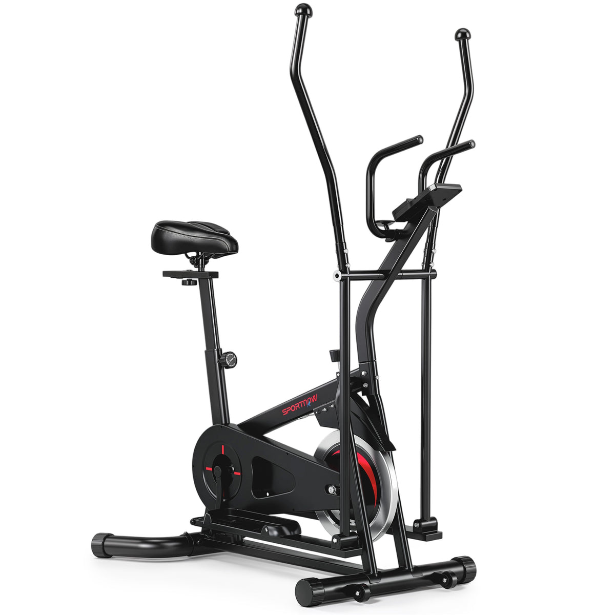 SPORTNOW 2-in-1 Elliptical Cross Trainer & Exercise Bike | 6kg Flywheel & Adjustable Friction Resistance | 5-Level Seat | Bluetooth App Support & LCD | Black