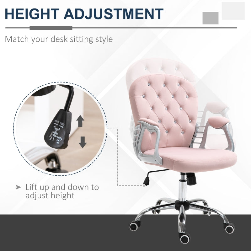 Vinsetto Height Adjustable Home Office Chair, Button Tufted Computer Chair with Padded Armrests and Tilt Function