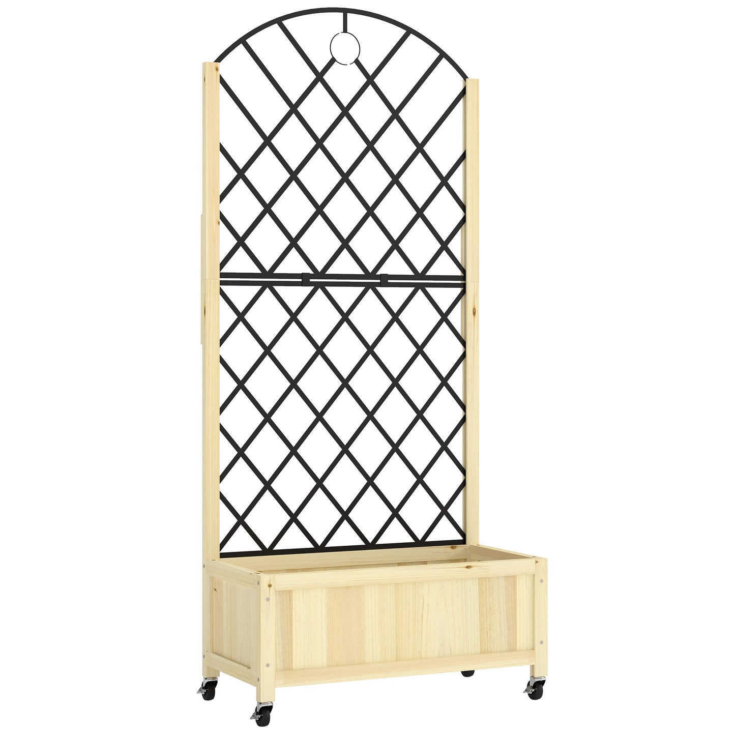 Raised Garden Bed with Metal Trellis | Wooden Elevated Planter Box | 50L Soil Capacity | 4 Wheels 2 Lockable | 30kg Max Load | 72x36x168cm | Natural Wood Finish