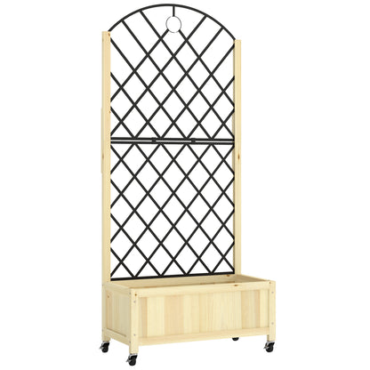 Raised Garden Bed with Metal Trellis | Wooden Elevated Planter Box | 50L Soil Capacity | 4 Wheels 2 Lockable | 30kg Max Load | 72x36x168cm | Natural Wood Finish