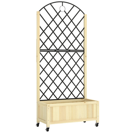 Raised Garden Bed with Metal Trellis | Wooden Elevated Planter Box | 50L Soil Capacity | 4 Wheels 2 Lockable | 30kg Max Load | 72x36x168cm | Natural Wood Finish