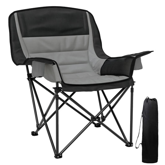 Outsunny Portable Padded Camping Chair, with Bag - Black/Grey