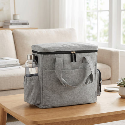 Pet Travel Bag | 2 Insulated Food Containers | Collapsible Bowl | Multiple Pockets | Waterproof 300D Fabric | Adjustable Shoulder Strap | Dogs & Cats | 38 x 17 x 35cm | Light Grey