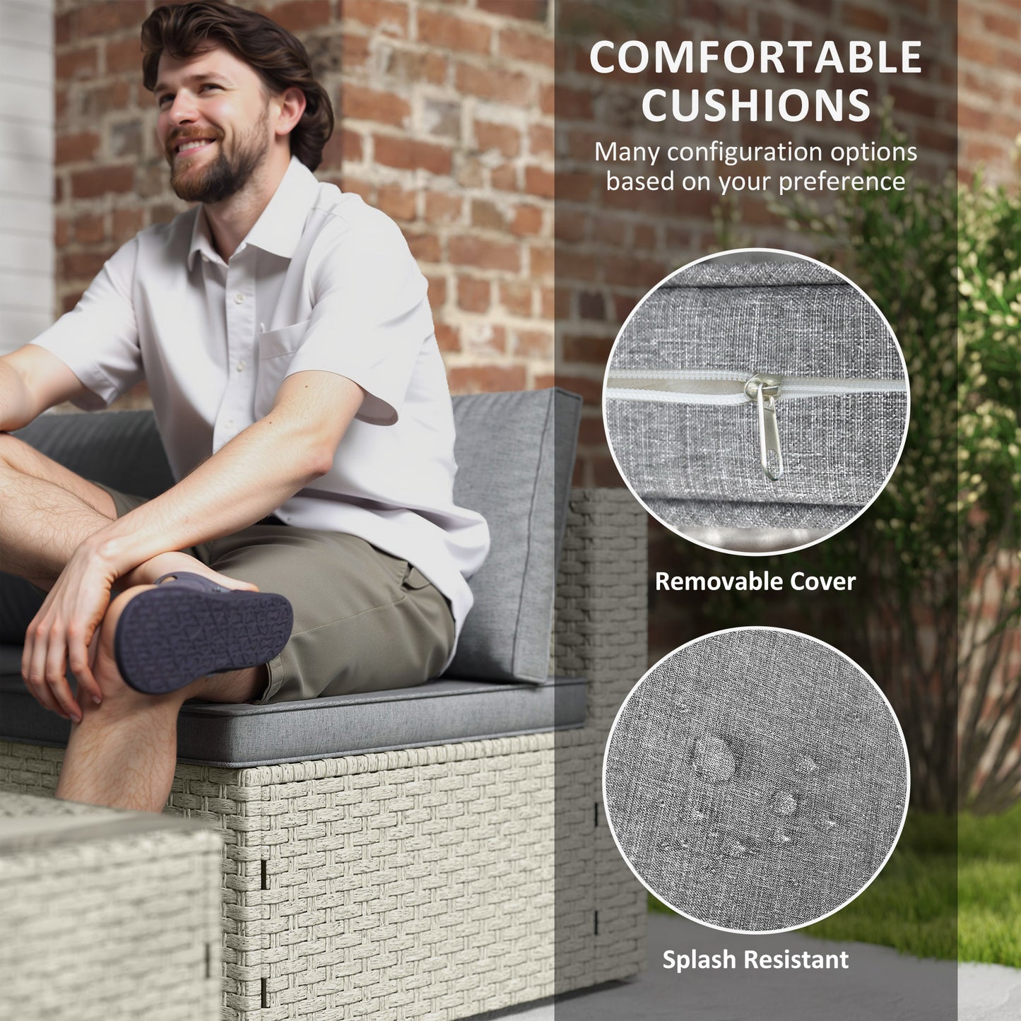 7 Pieces Rattan Garden Furniture Set, 6 Seater Garden Corner Sofa with Wide Seat, Glass Top Table, Sectional Outdoor Furniture Conservatory Set