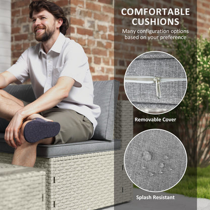 7 Pieces Rattan Garden Furniture Set, 6 Seater Garden Corner Sofa with Wide Seat, Glass Top Table, Sectional Outdoor Furniture Conservatory Set